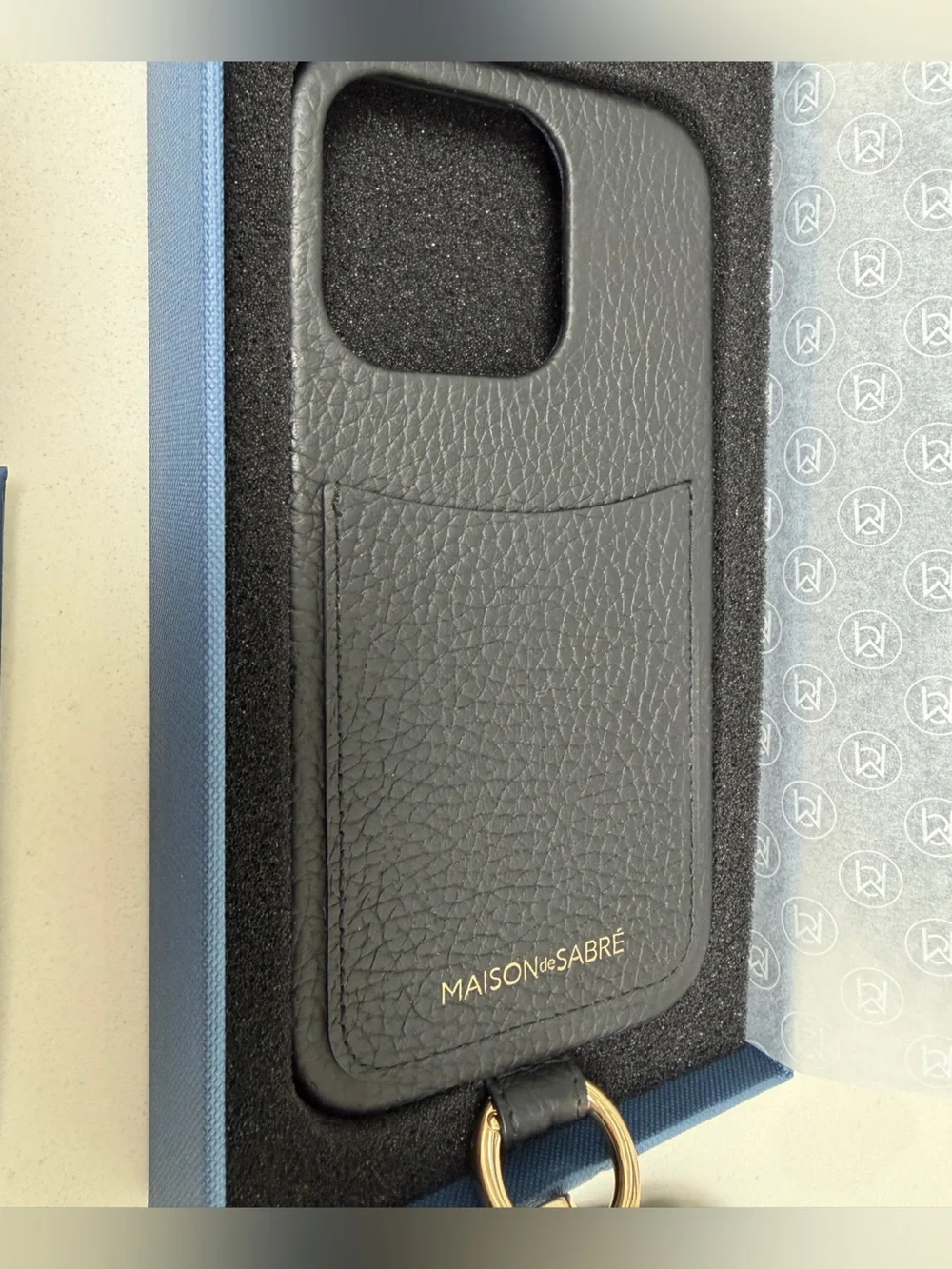 Maison de Sabre Sling Phone Case iPhone 14 Pro in Black Caviar and Gold Hardware
